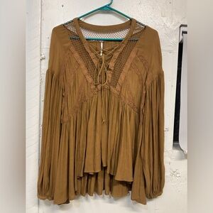 Gypsy Boho Coastal Cowgirl Lace Babydoll Blouse Size M